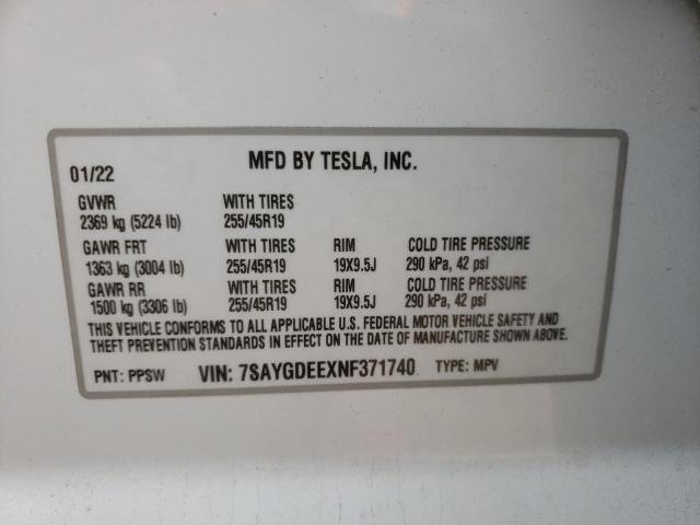 Photo 12 VIN: 7SAYGDEEXNF371740 - TESLA MODEL Y 