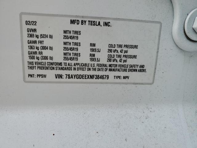 Photo 11 VIN: 7SAYGDEEXNF384679 - TESLA MODEL Y 