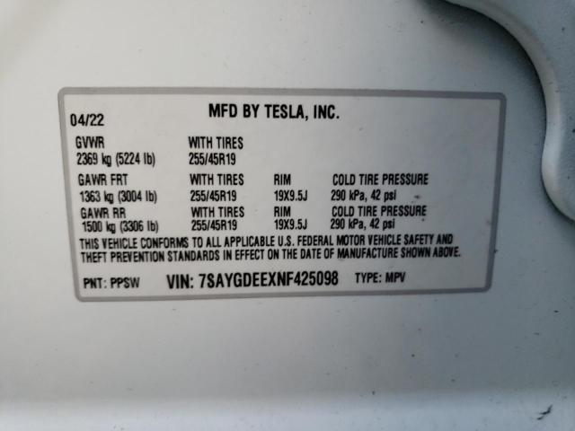 Photo 11 VIN: 7SAYGDEEXNF425098 - TESLA MODEL Y 