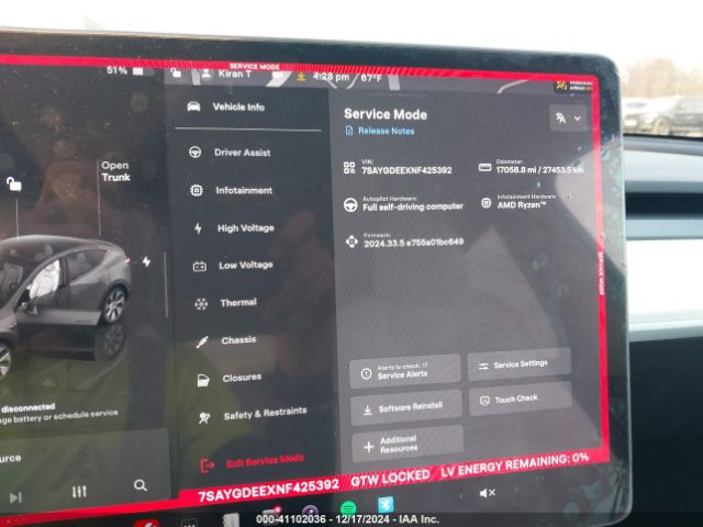 Photo 6 VIN: 7SAYGDEEXNF425392 - TESLA MODEL Y 