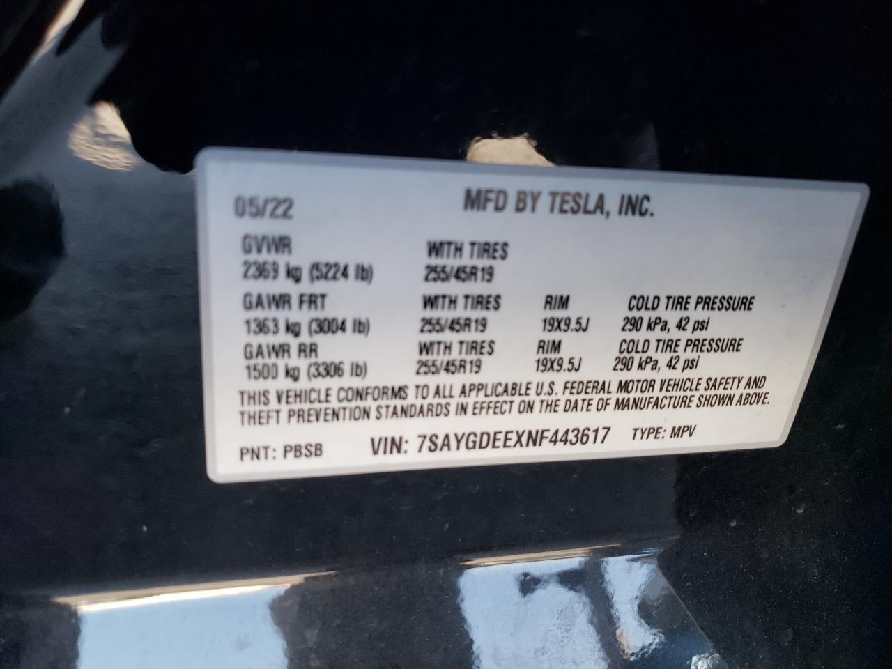 Photo 12 VIN: 7SAYGDEEXNF443617 - TESLA MODEL Y 