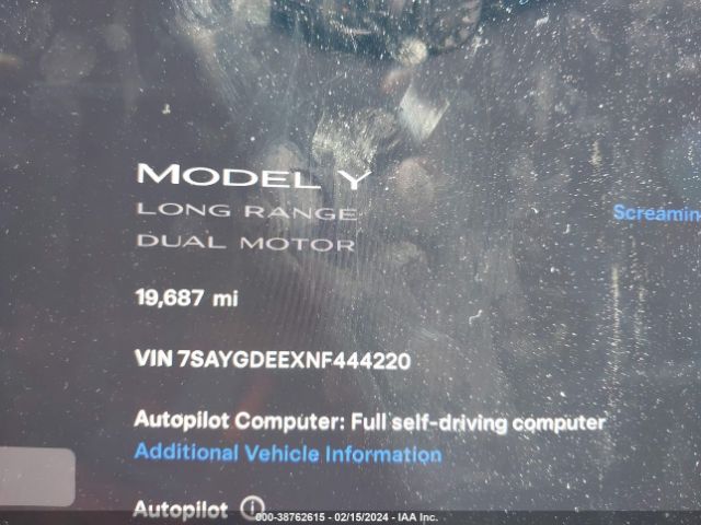 Photo 6 VIN: 7SAYGDEEXNF444220 - TESLA MODEL Y 