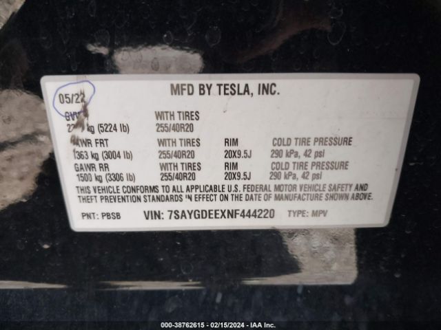 Photo 8 VIN: 7SAYGDEEXNF444220 - TESLA MODEL Y 