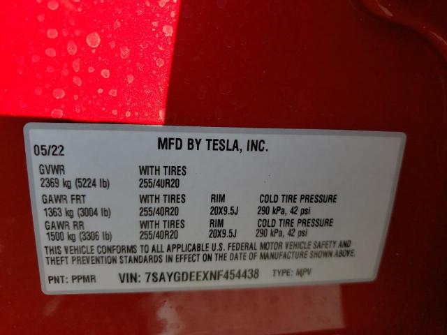 Photo 9 VIN: 7SAYGDEEXNF454438 - TESLA MODEL Y 