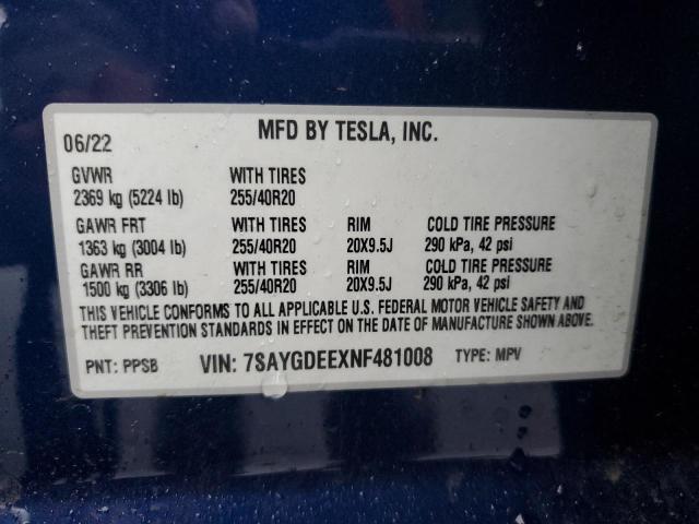 Photo 11 VIN: 7SAYGDEEXNF481008 - TESLA MODEL Y 