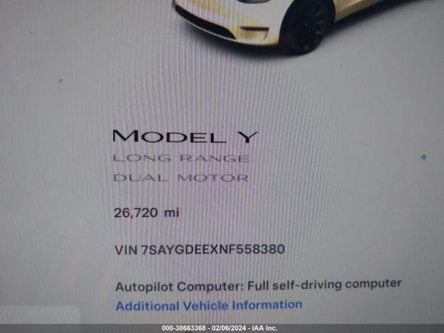 Photo 6 VIN: 7SAYGDEEXNF558380 - TESLA MODEL Y 