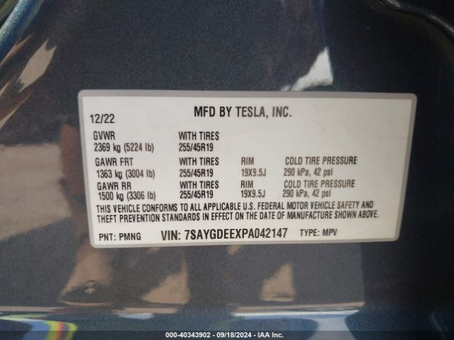 Photo 8 VIN: 7SAYGDEEXPA042147 - TESLA MODEL Y 