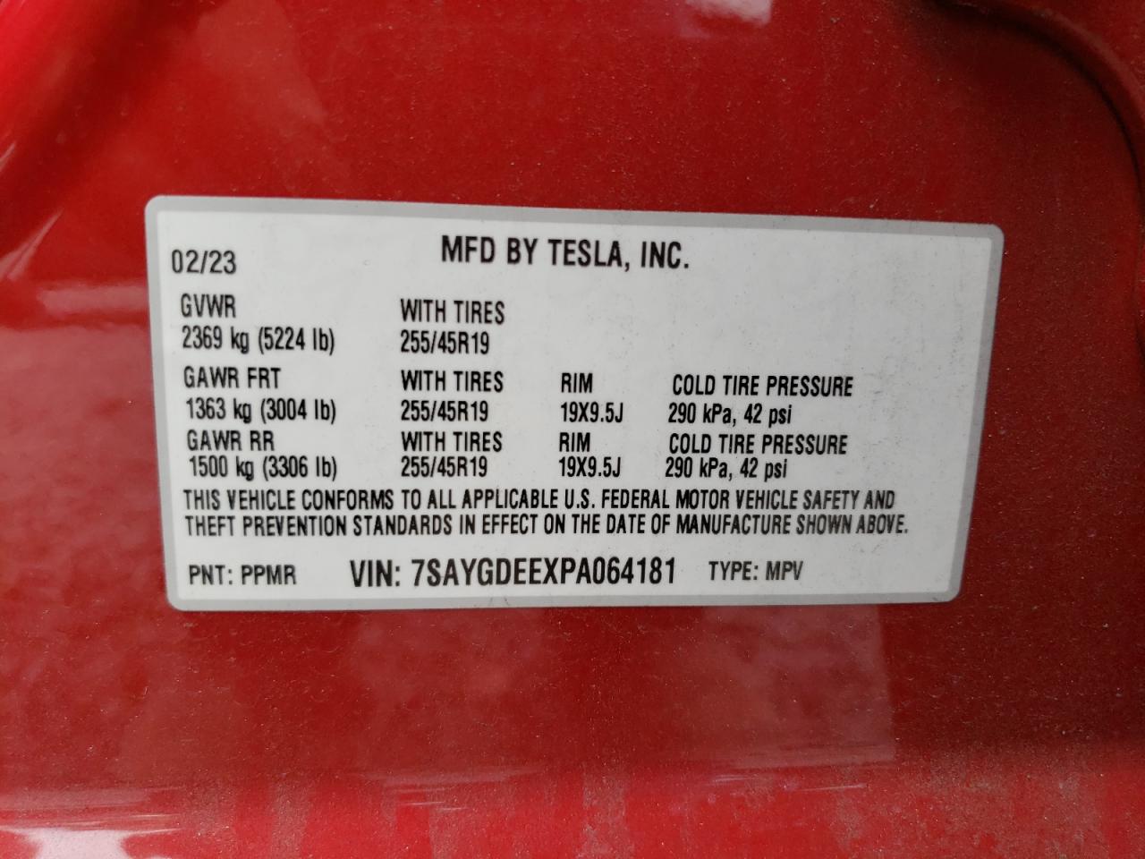 Photo 12 VIN: 7SAYGDEEXPA064181 - TESLA MODEL Y 