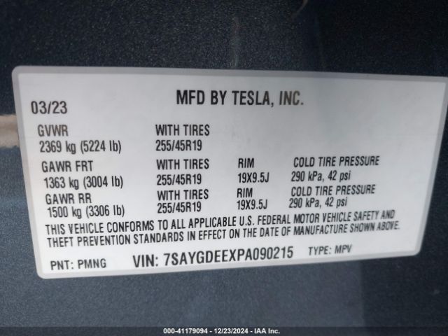 Photo 8 VIN: 7SAYGDEEXPA090215 - TESLA MODEL Y 