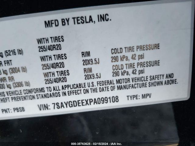 Photo 8 VIN: 7SAYGDEEXPA099108 - TESLA MODEL Y 