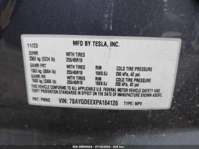 Photo 8 VIN: 7SAYGDEEXPA184126 - TESLA MODEL Y 