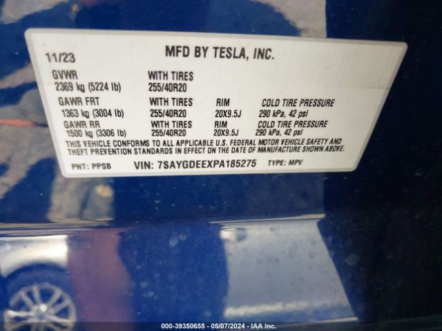 Photo 8 VIN: 7SAYGDEEXPA185275 - TESLA MODEL Y 