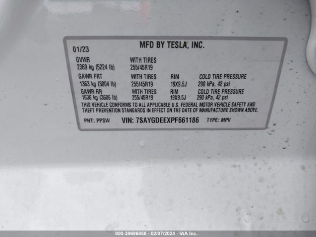 Photo 8 VIN: 7SAYGDEEXPF661186 - TESLA MODEL Y 