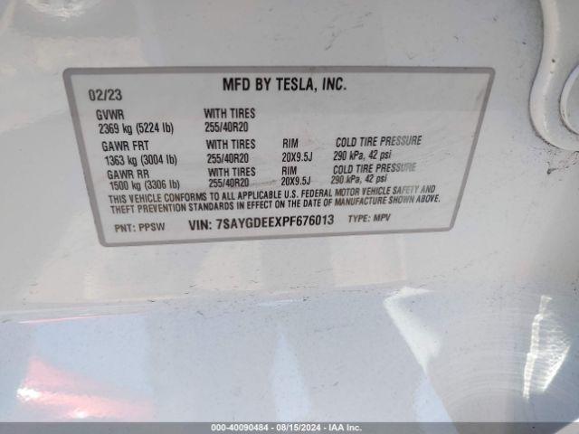 Photo 8 VIN: 7SAYGDEEXPF676013 - TESLA MODEL Y 