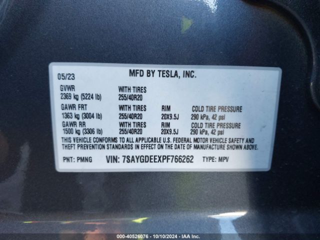 Photo 8 VIN: 7SAYGDEEXPF766262 - TESLA MODEL Y 