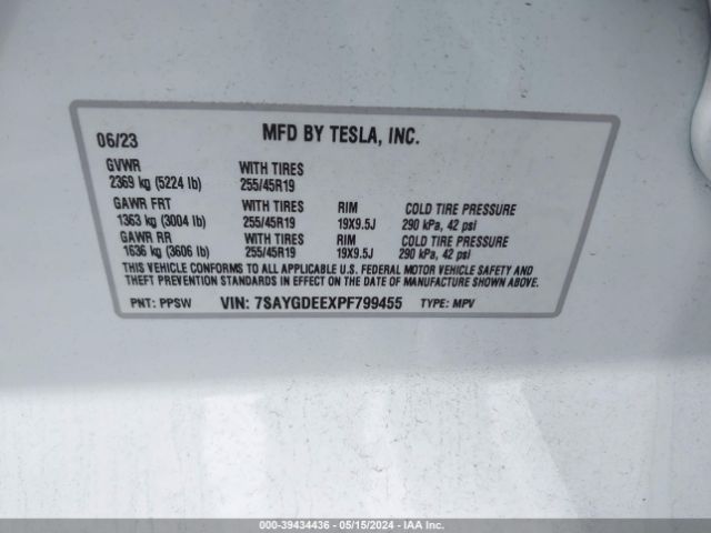 Photo 8 VIN: 7SAYGDEEXPF799455 - TESLA MODEL Y 