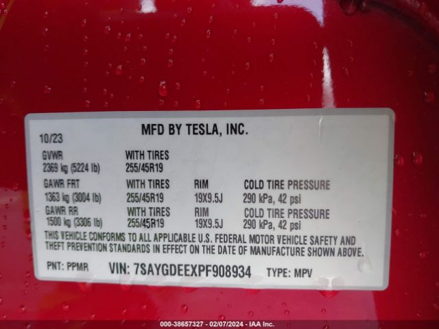 Photo 8 VIN: 7SAYGDEEXPF908934 - TESLA MODEL Y 