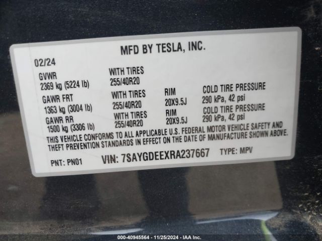 Photo 8 VIN: 7SAYGDEEXRA237667 - TESLA MODEL Y 