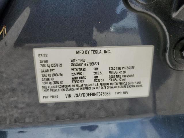 Photo 12 VIN: 7SAYGDEF0NF376986 - TESLA MODEL Y 