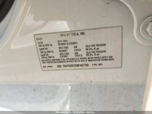 Photo 8 VIN: 7SAYGDEF0NF467790 - TESLA MODEL Y 