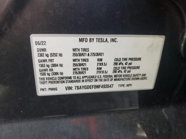 Photo 12 VIN: 7SAYGDEF0NF493547 - TESLA MODEL Y 