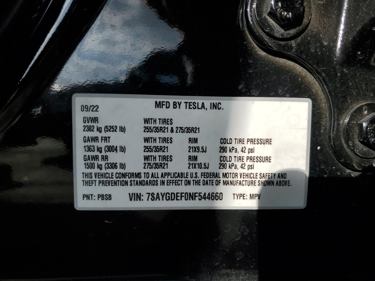 Photo 13 VIN: 7SAYGDEF0NF544660 - TESLA MODEL Y 