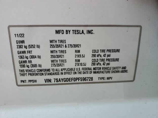 Photo 12 VIN: 7SAYGDEF0PF596728 - TESLA MODEL Y 