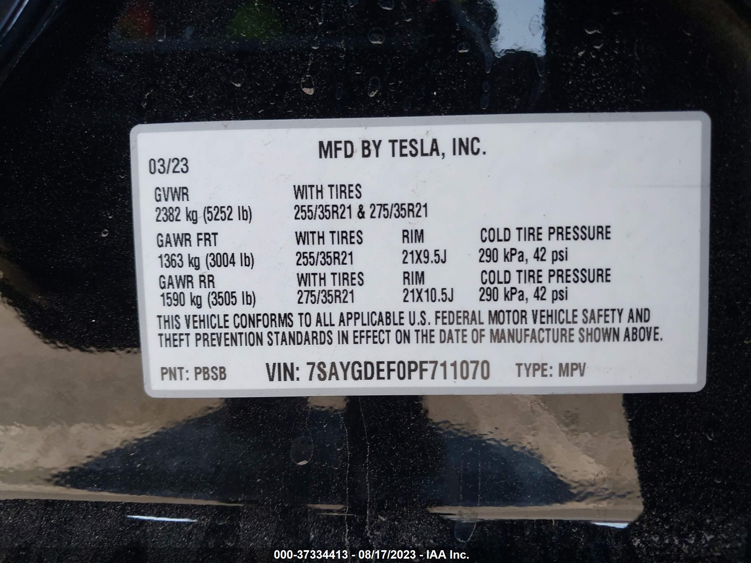 Photo 8 VIN: 7SAYGDEF0PF711070 - TESLA MODEL Y 