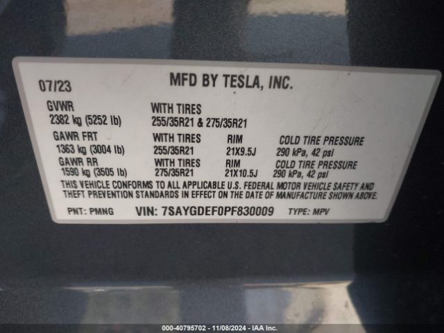 Photo 8 VIN: 7SAYGDEF0PF830009 - TESLA MODEL Y 