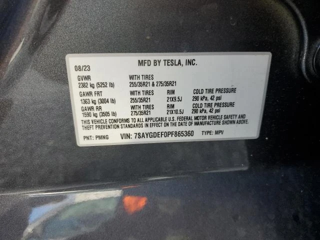 Photo 11 VIN: 7SAYGDEF0PF865360 - TESLA MODEL Y 