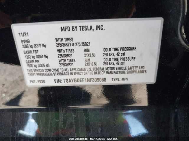 Photo 8 VIN: 7SAYGDEF1NF309068 - TESLA MODEL Y 