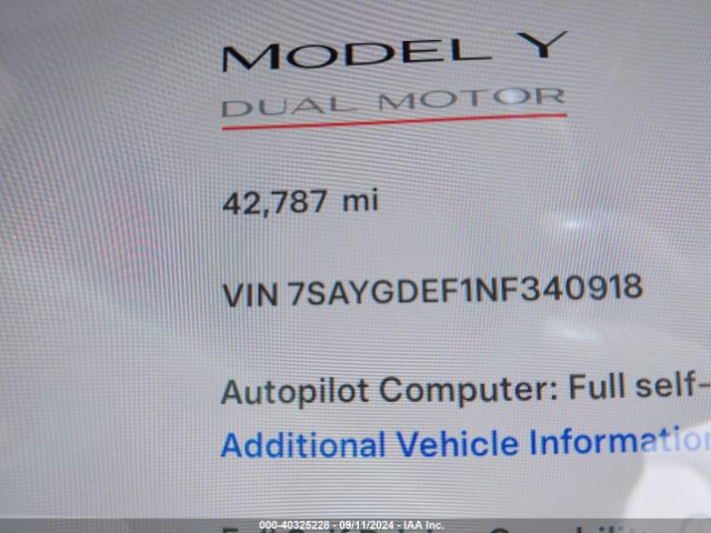 Photo 6 VIN: 7SAYGDEF1NF340918 - TESLA MODEL Y 