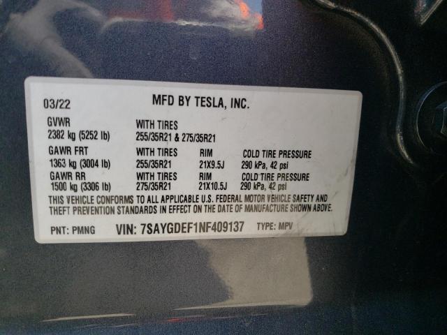 Photo 11 VIN: 7SAYGDEF1NF409137 - TESLA MODEL Y 