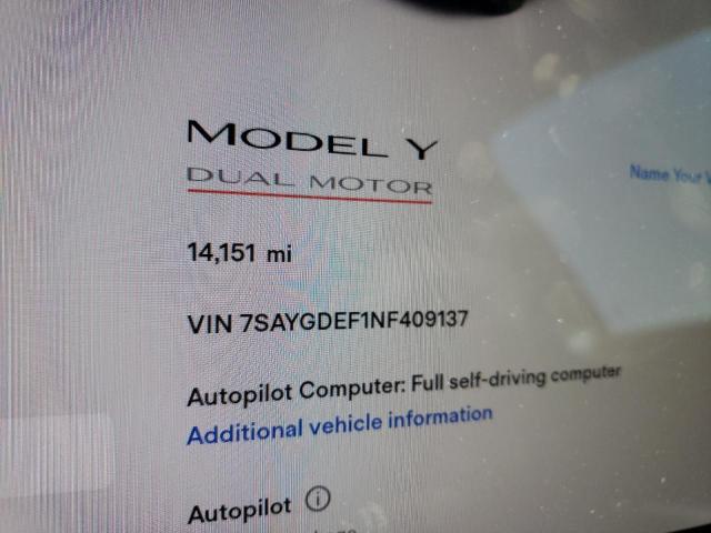 Photo 8 VIN: 7SAYGDEF1NF409137 - TESLA MODEL Y 