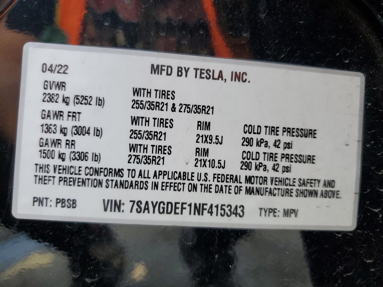 Photo 12 VIN: 7SAYGDEF1NF415343 - TESLA MODEL Y 