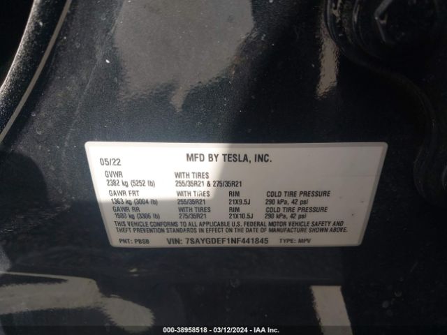 Photo 8 VIN: 7SAYGDEF1NF441845 - TESLA MODEL Y 