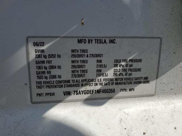 Photo 12 VIN: 7SAYGDEF1NF466356 - TESLA MODEL Y 