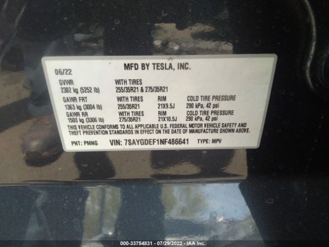 Photo 8 VIN: 7SAYGDEF1NF486641 - TESLA MODEL Y 