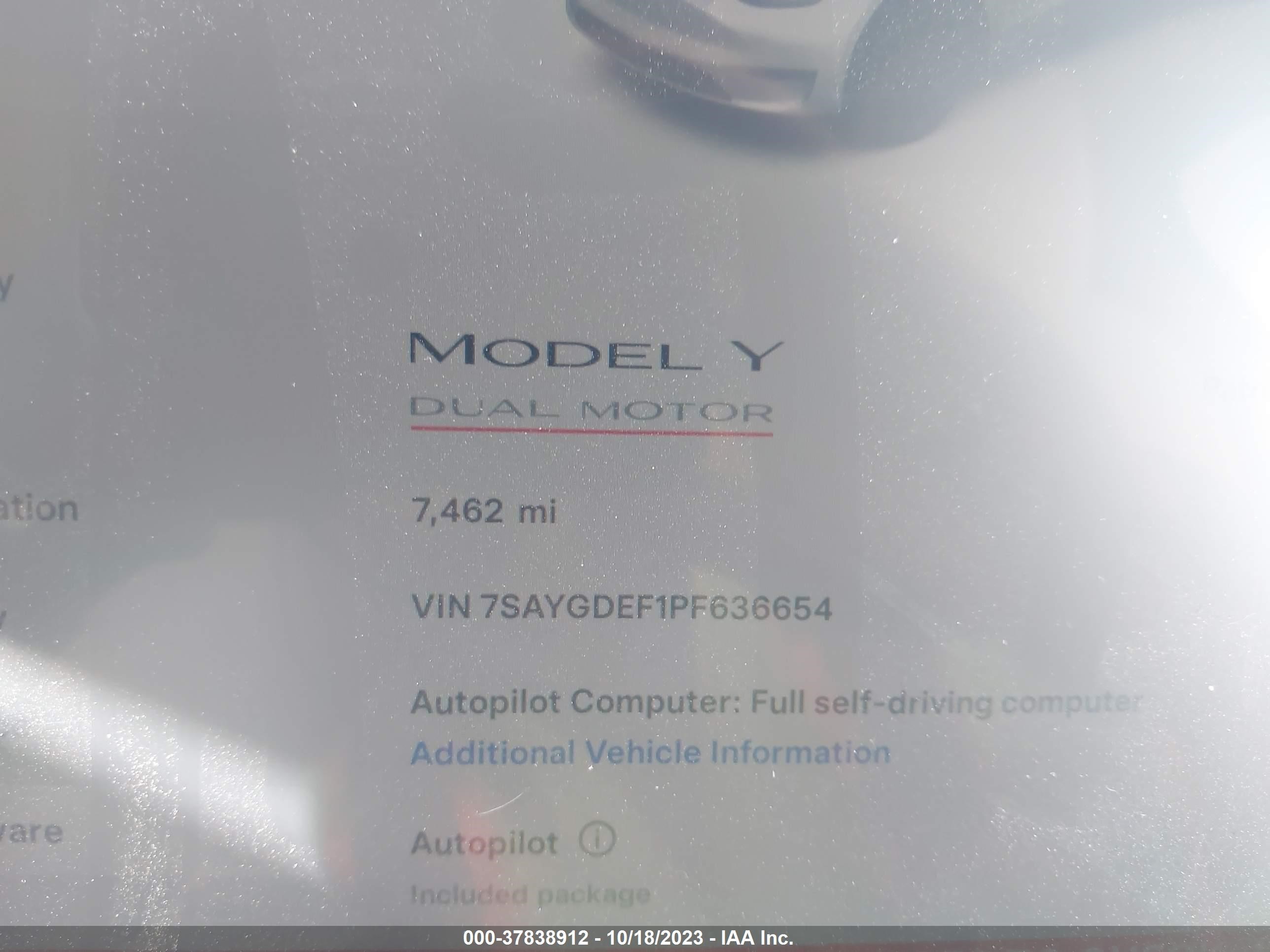 Photo 6 VIN: 7SAYGDEF1PF636654 - TESLA MODEL Y 