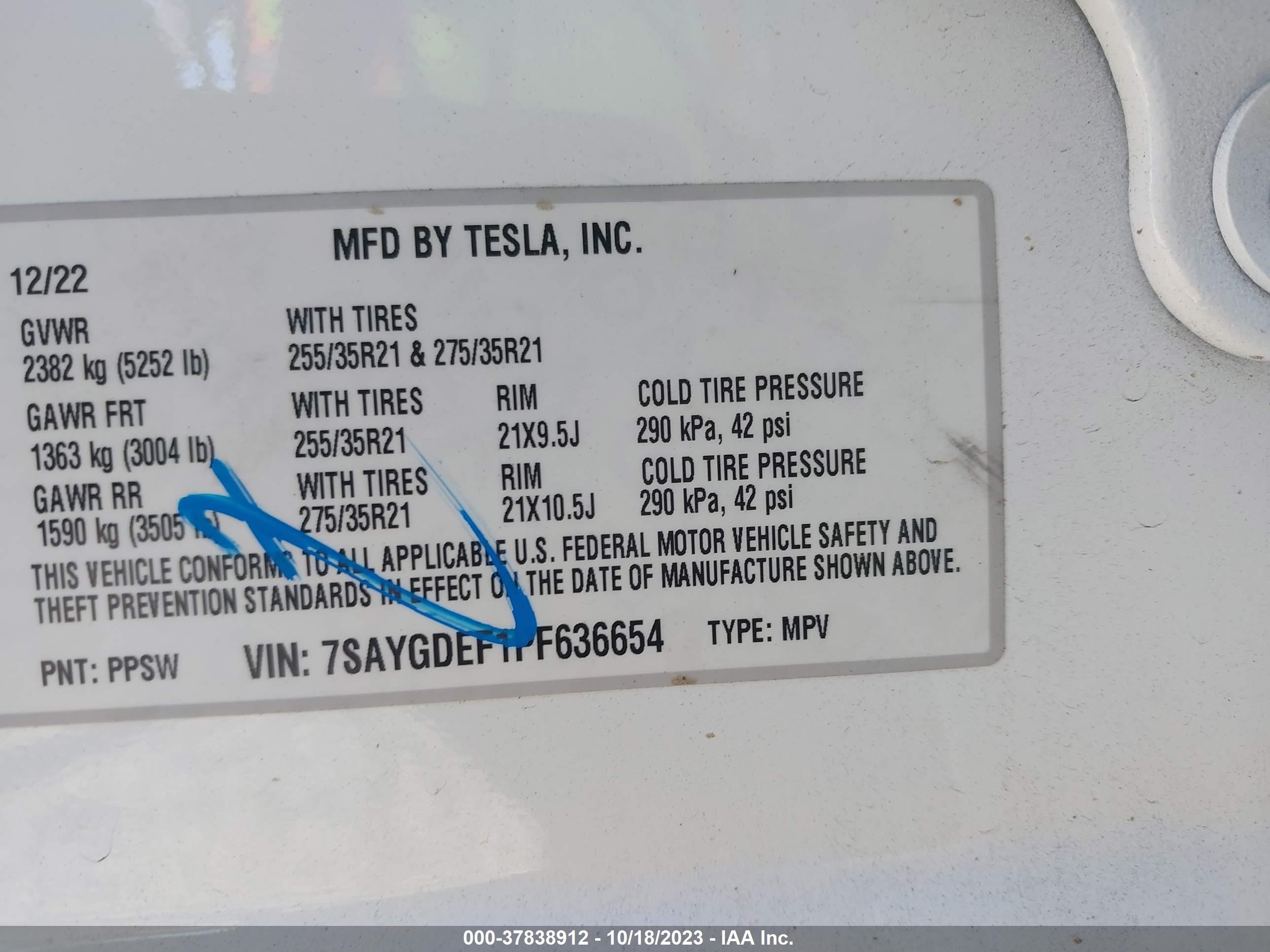 Photo 8 VIN: 7SAYGDEF1PF636654 - TESLA MODEL Y 