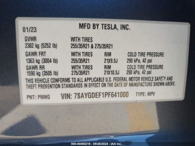 Photo 8 VIN: 7SAYGDEF1PF641000 - TESLA MODEL Y 