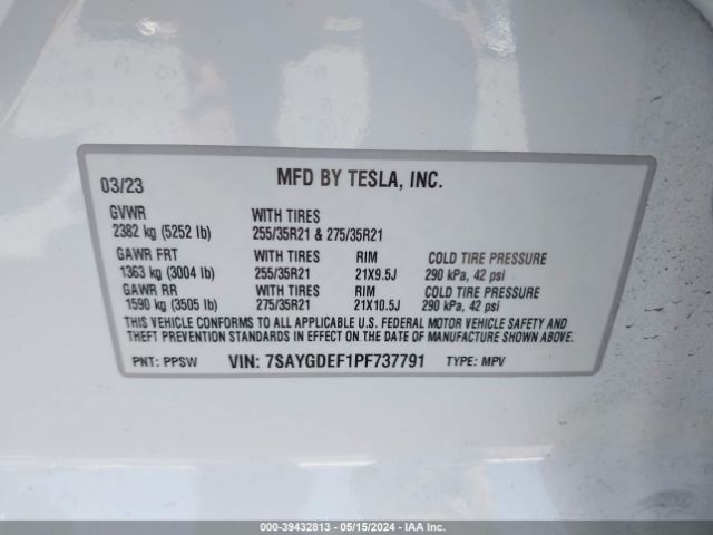 Photo 8 VIN: 7SAYGDEF1PF737791 - TESLA MODEL Y 