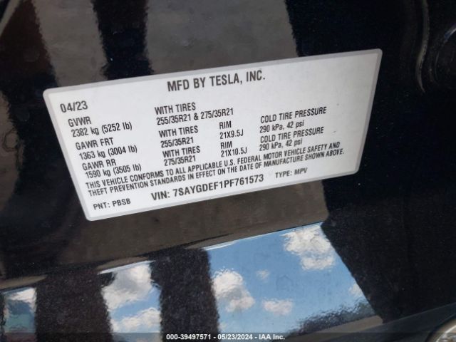 Photo 8 VIN: 7SAYGDEF1PF761573 - TESLA MODEL Y 