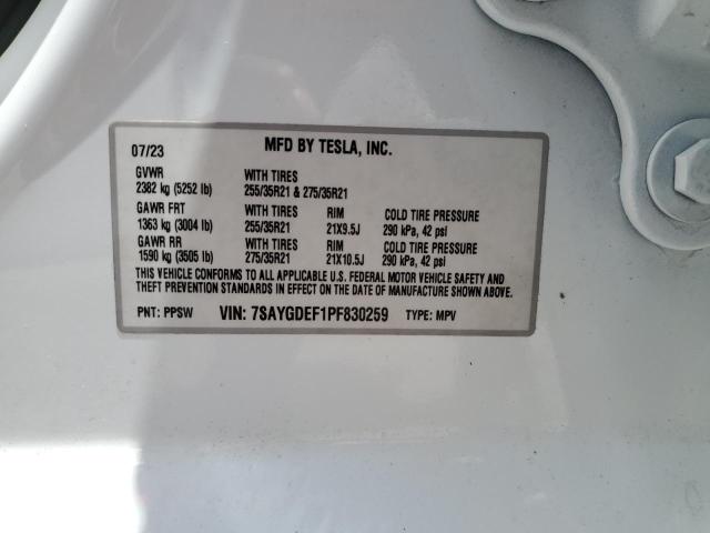 Photo 12 VIN: 7SAYGDEF1PF830259 - TESLA MODEL Y 