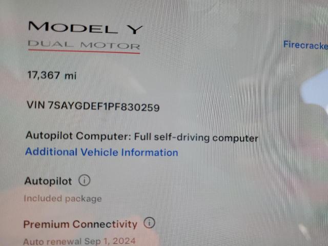 Photo 8 VIN: 7SAYGDEF1PF830259 - TESLA MODEL Y 