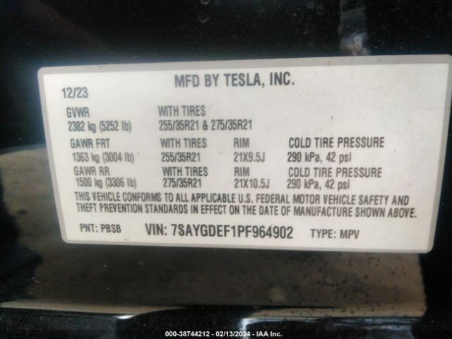 Photo 8 VIN: 7SAYGDEF1PF964902 - TESLA MODEL Y 