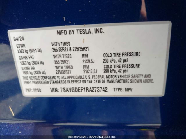 Photo 8 VIN: 7SAYGDEF1RA273742 - TESLA MODEL Y 