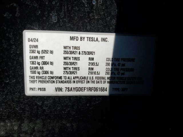 Photo 13 VIN: 7SAYGDEF1RF061684 - TESLA MODEL Y 