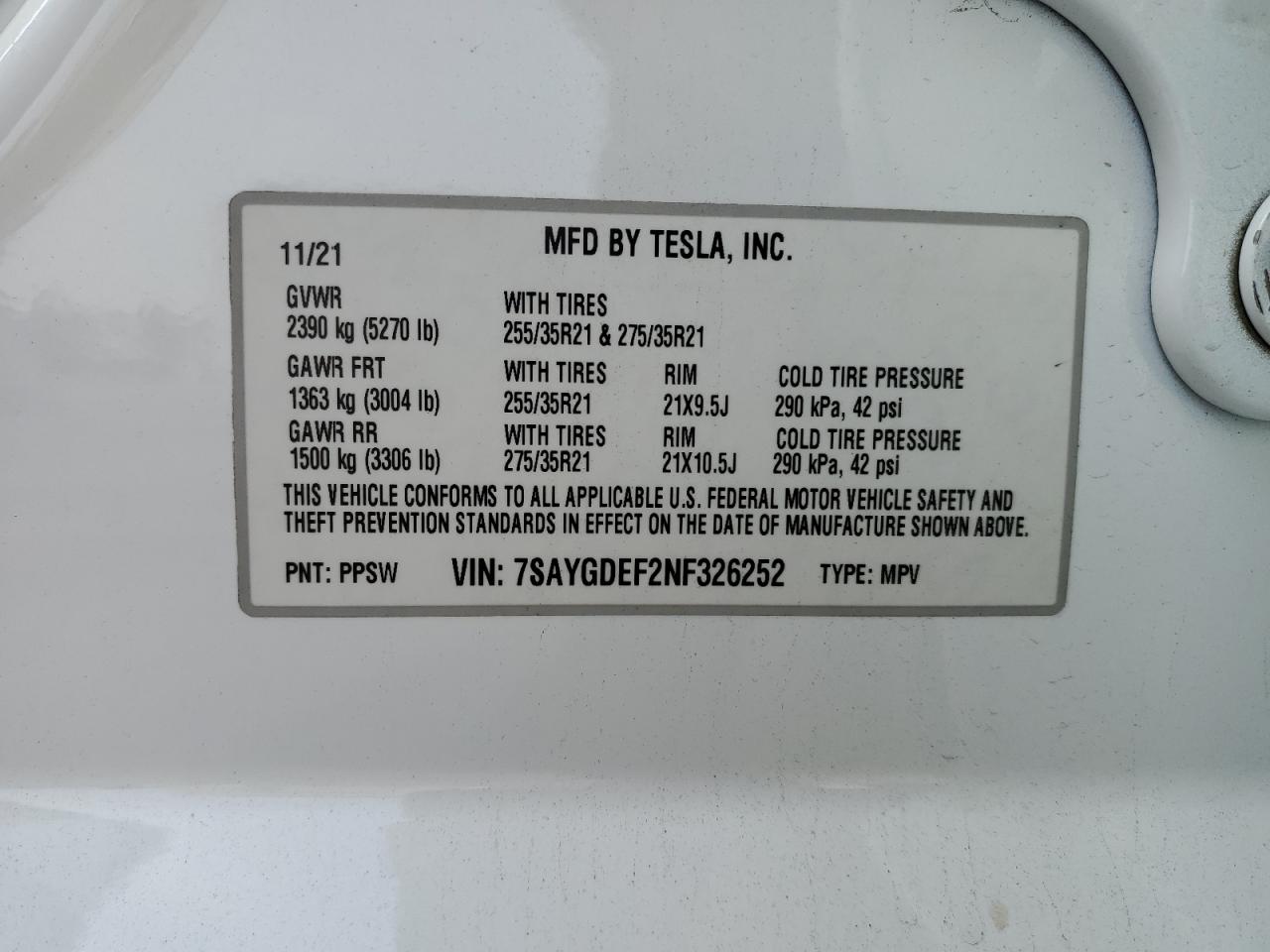 Photo 12 VIN: 7SAYGDEF2NF326252 - TESLA MODEL Y 