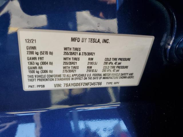 Photo 12 VIN: 7SAYGDEF2NF345786 - TESLA MODEL Y 